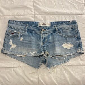 Hollister Women's Light Blue Distressed Jean Shorts
